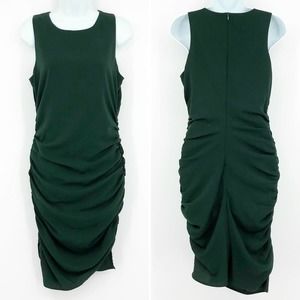NSR Sheath Dress Ruched Sleeveless Dark Green M